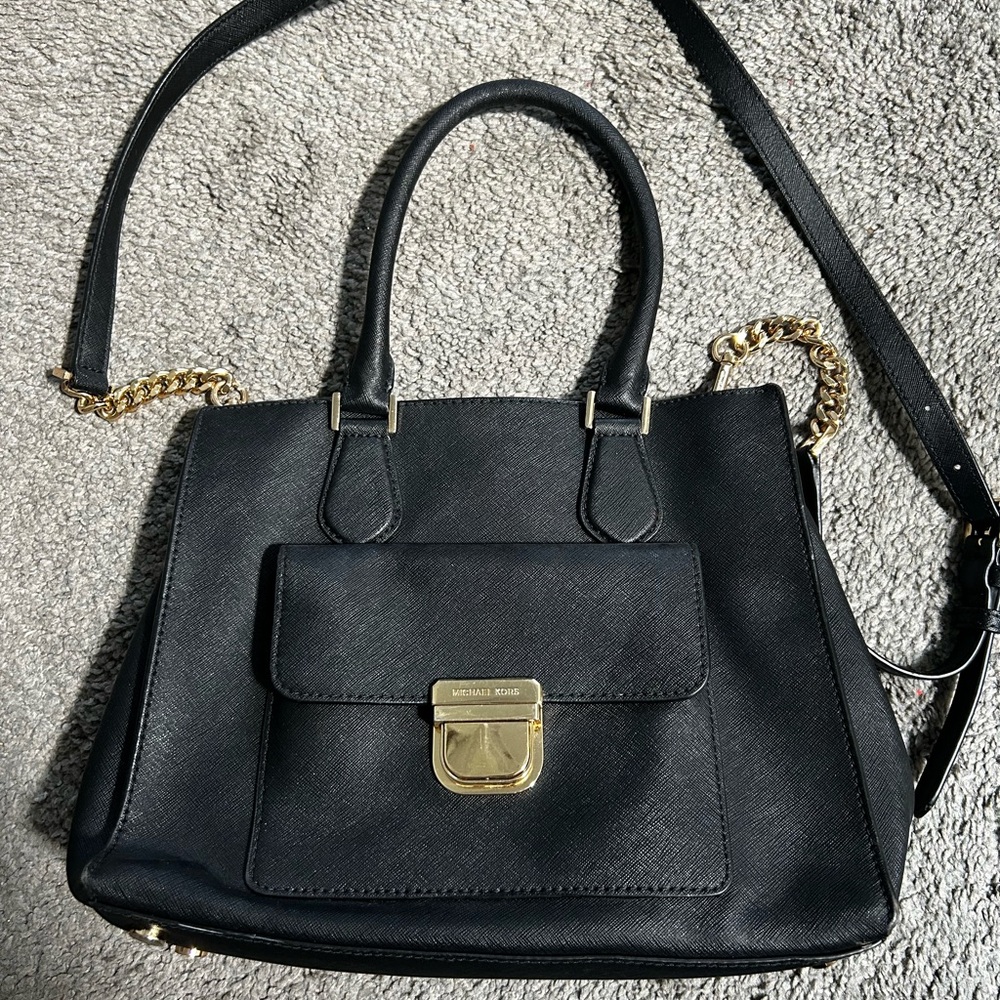 Michael Kors Black Satchel with Gold Details